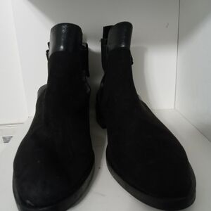 Zara Trafaluc Black Suede Open Sides With Buckle Block Heel Ankle Boot